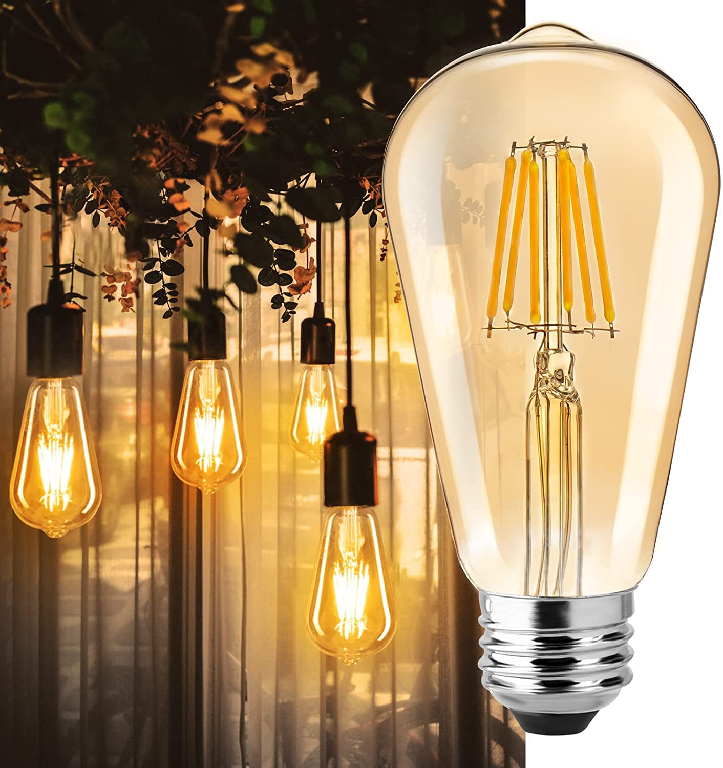 4W ST64 Filament Bulbs/Edison Hanging Light Led Bulb Warm White 2700K Antique Vintage Filament PACK OF 2 - Image 2
