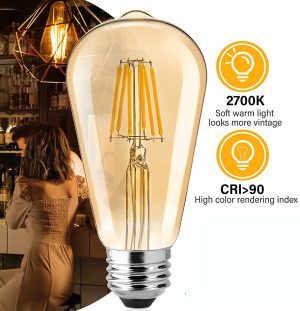 4W E27 Base Filament Bulbs/Edison Hanging Light Bulb Warm White 2700K Antique Vintage Filament