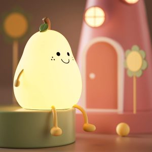 Rechargeable Silicone Pear Night Lamp – Touch Control 7-Color LED Light for Kids’ Bedroom